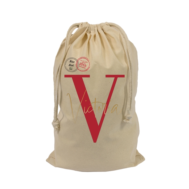 Letter & Name Personalised Christmas Stocking Gift Sack - Small