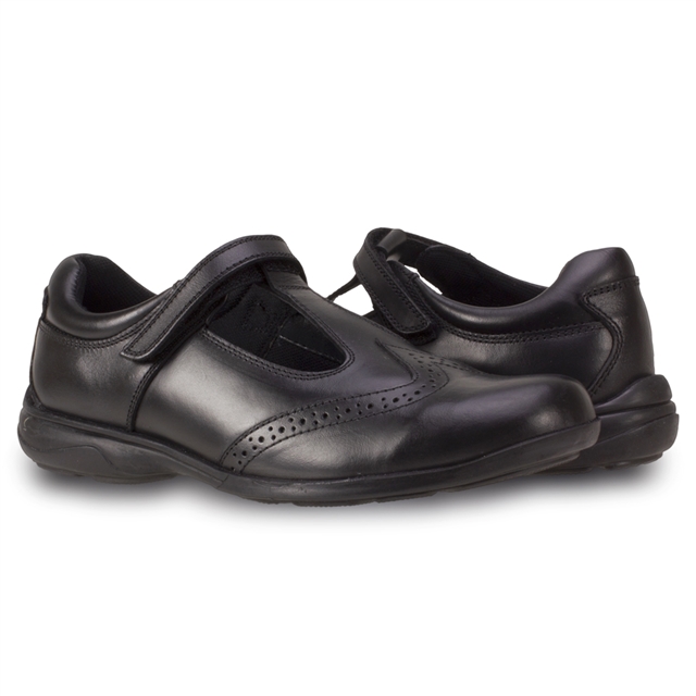 Junior Girls Black T-Bar Leather Shoes