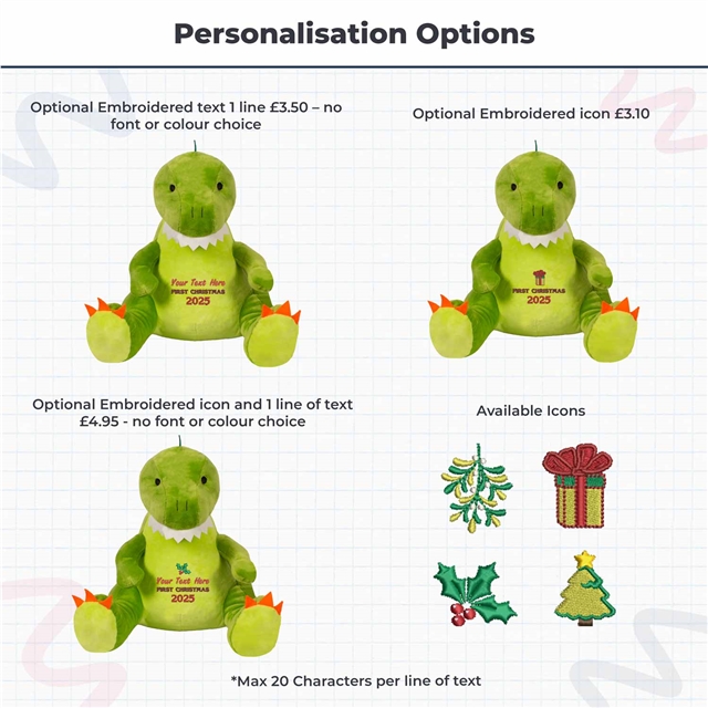 Personalisable First Christmas Dinosaur Soft Toy