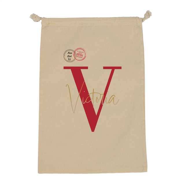 Letter & Name Personalised Christmas Stocking Gift Sack - Large