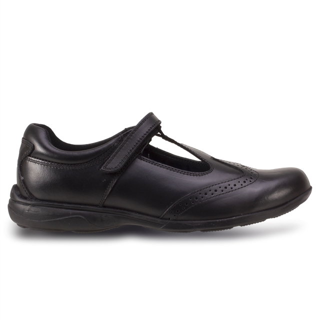 Junior Girls Black T-Bar Leather Shoes