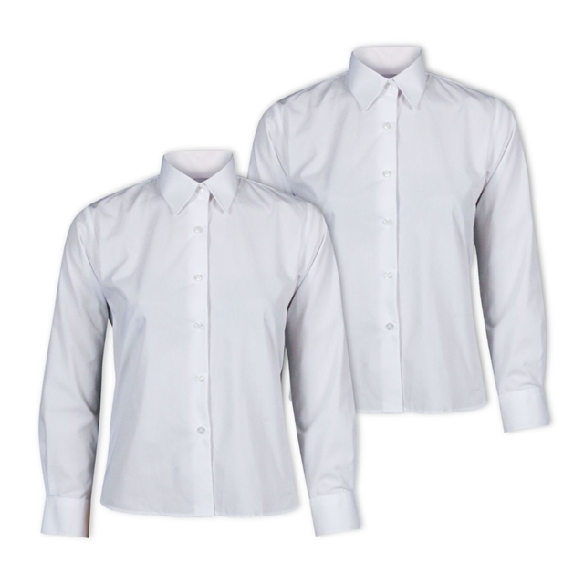 White Long Sleeve School Blouse - Twin Pack