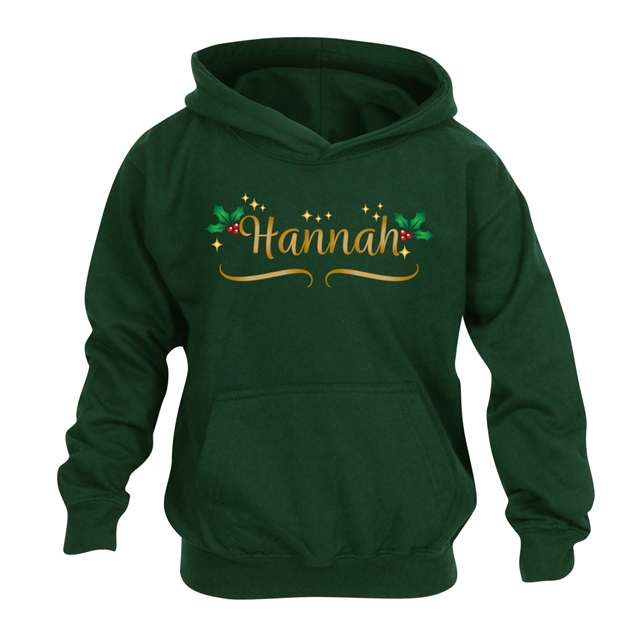 Personalised Metallic Name & Holly Christmas Hoodie - Child