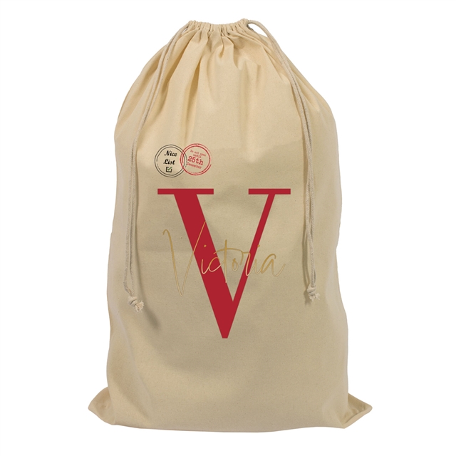 Letter & Name Personalised Christmas Stocking Gift Sack - Large