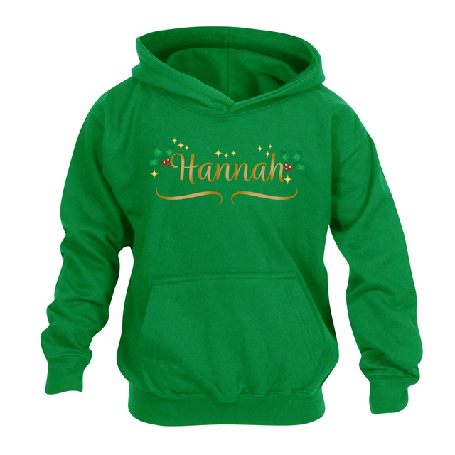 Personalised Metallic Name & Holly Christmas Hoodie - Child