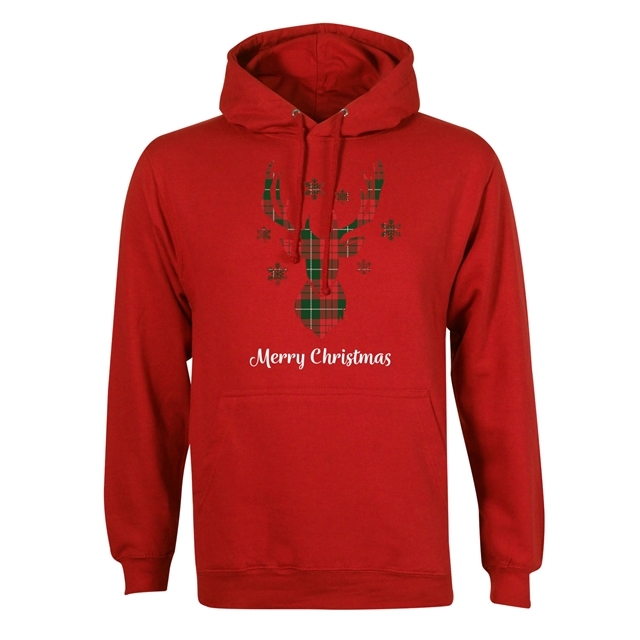 Tartan Reindeer Christmas Hoodie - Adult
