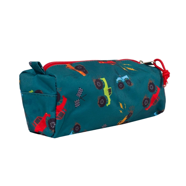 Eco-friendly monster truck design kids school pencil case made from recycled polyester fabric