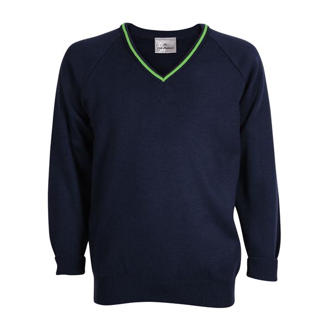 The Swan School Knitted V-Neck Jumper with Stripe