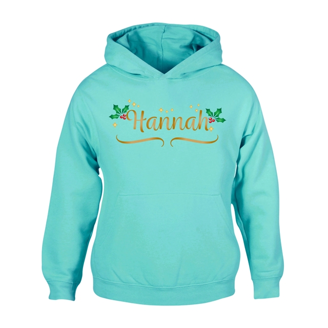 Personalised Metallic Name & Holly Christmas Hoodie - Child