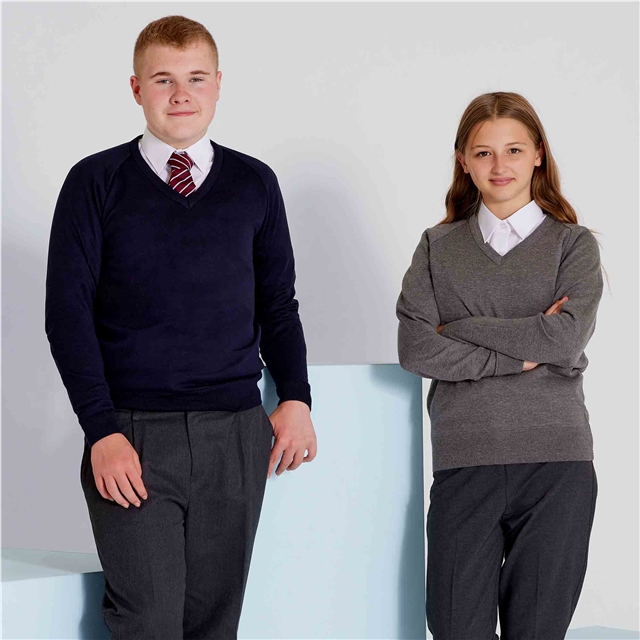 Grey Fine Knit Cotton Blend School Jumper