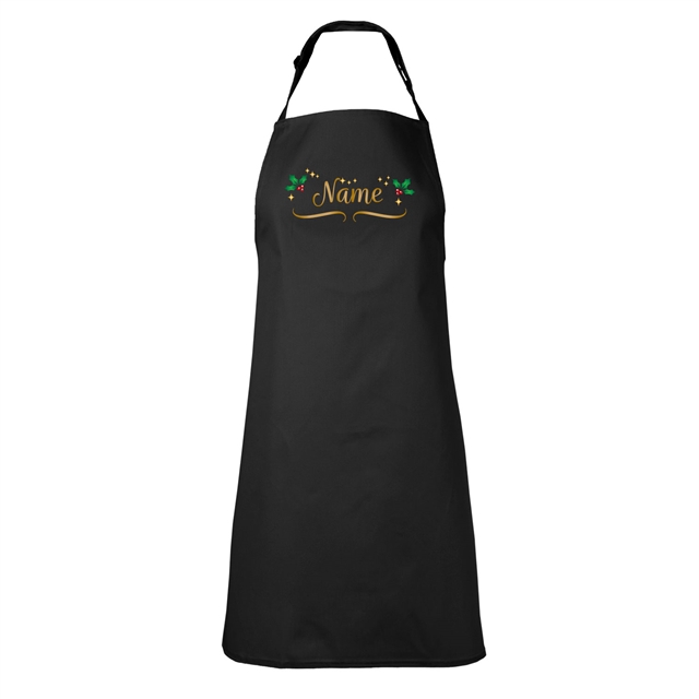 Personalised Metallic Name & Holly Christmas Apron - Adult