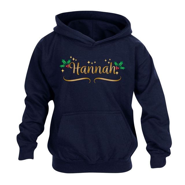 Personalised Metallic Name & Holly Christmas Hoodie - Child