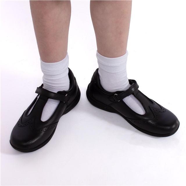 Junior Girls Black T-Bar Leather Shoes