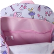 Inside view of children's ballerina school backpack with spacious compartment